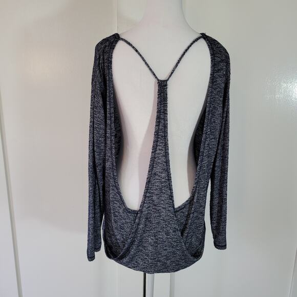 Elan Size EST L Open Back Off Shoulder Grey White Blended Sweater Casual - Picture 4 of 8